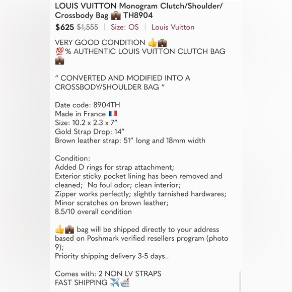 LOUIS VUITTON Monogram Clutch/Shoulder/Crossbody Bag 💼 TH8904 - Picture 11 of 11